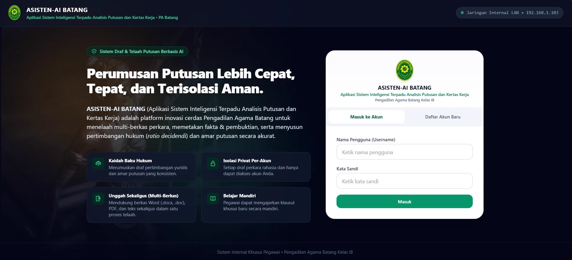 Antarmuka Aplikasi Internal ASISTEN-AI BATANG