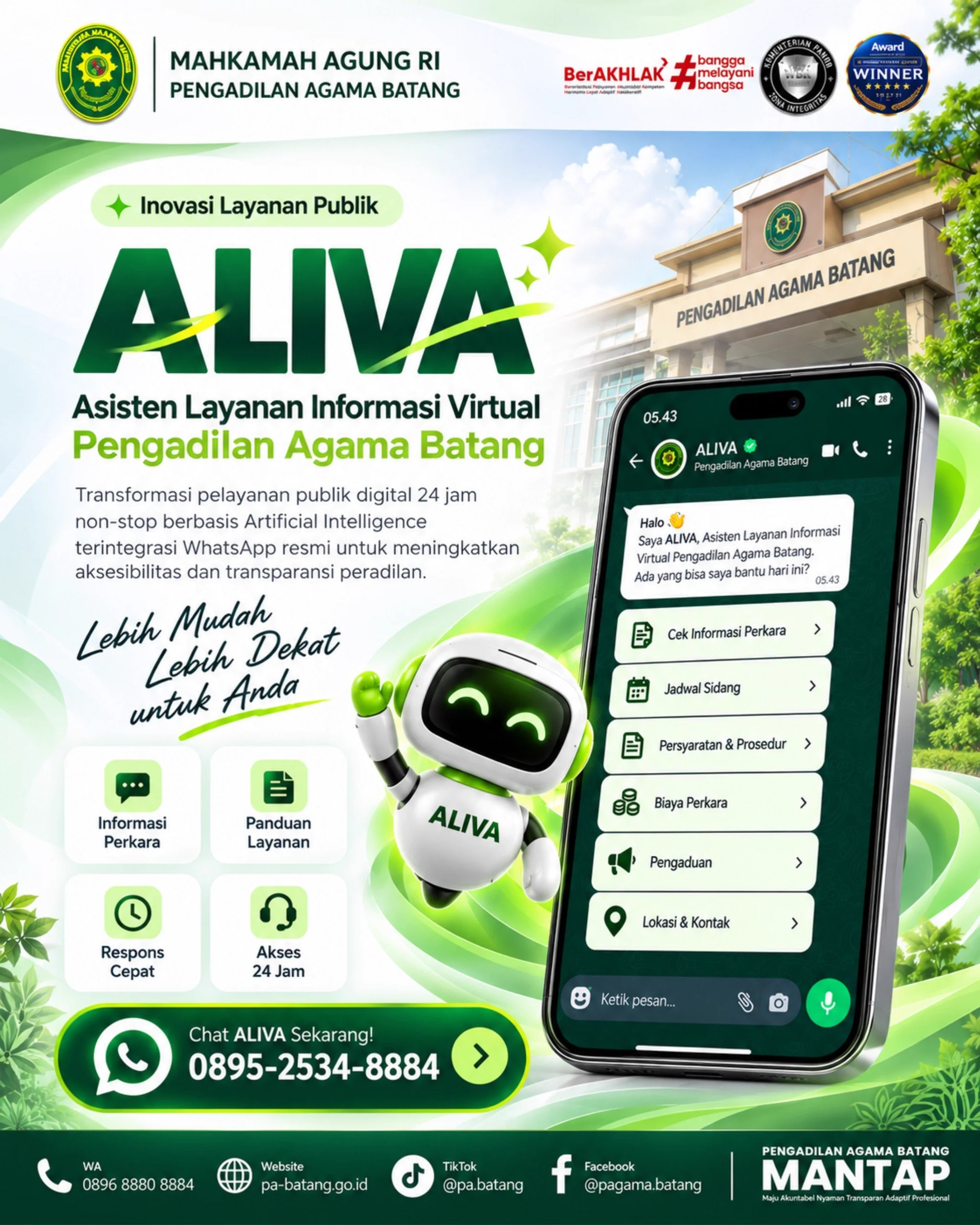 Poster Inovasi ALIVA Asisten Layanan Informasi Virtual Pengadilan Agama Batang